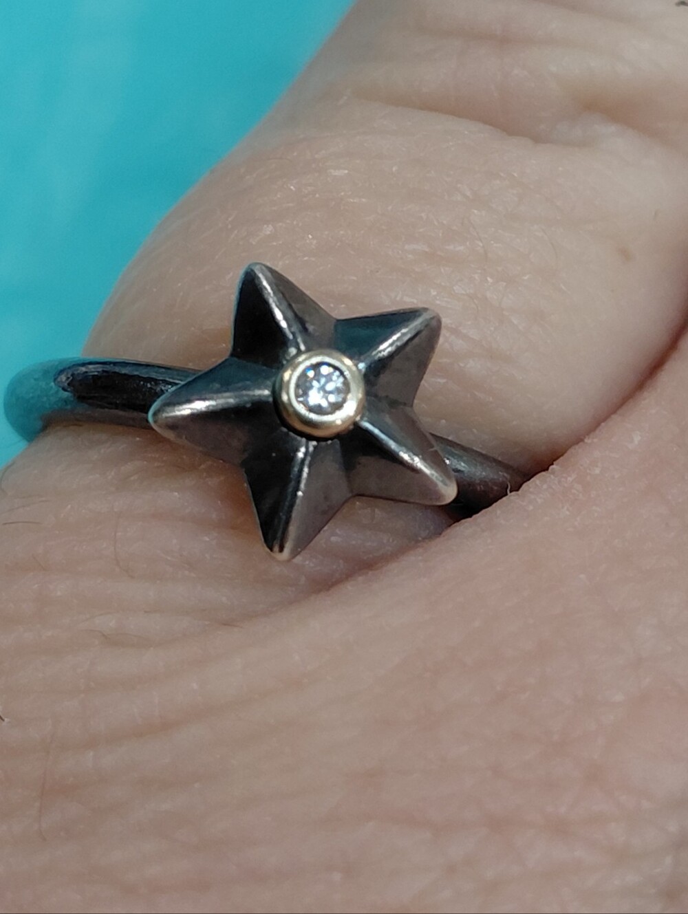 Pandora Oxidixed Stella Star Diamond Two-tone Ring